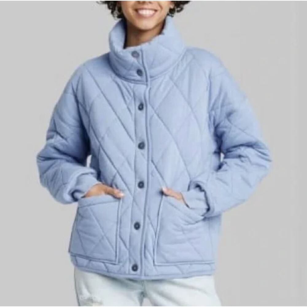Wild Fable Quilted Button Front Jacket in Blue